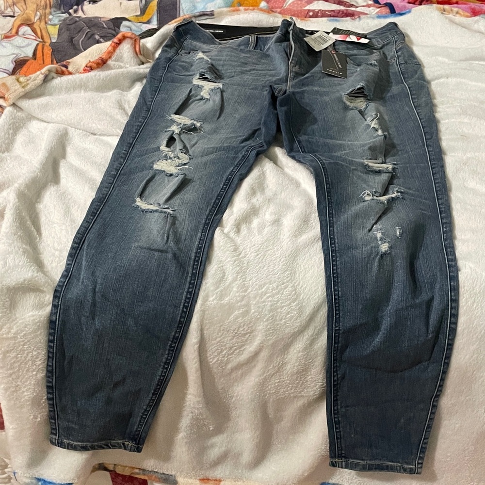 Torrid Blue Distressed Skinny Jeans